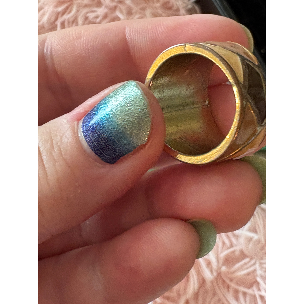 Arcana Jewelry "Terra Geometrica" Band — Size 7 —Hand-Enameled Brass Mosaic Ring - Picture 5 of 6
